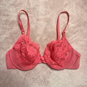 Vintage 90s Vanity Fair Floral Lace Bra Pink Mesh Polka Dot Lingerie Romantic